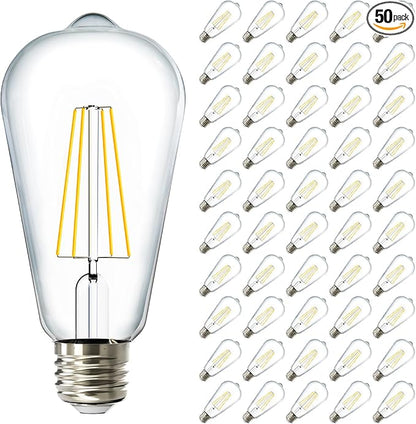 Sunco 50 Pack Edison Bulbs LED ST64, Clear Vintage Filament Waterproof Bulb, 800 LM, 8W (60W Equivalent), ST19, 2700K Soft White, E26 Medium Base, Decorative Dimmable UL