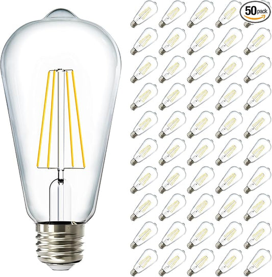 Sunco 50 Pack Edison Bulbs LED ST64, Clear Vintage Filament Waterproof Bulb, 800 LM, 8W (60W Equivalent), ST19, 6000K Daylight Deluxe, E26 Medium Base, Decorative Dimmable UL