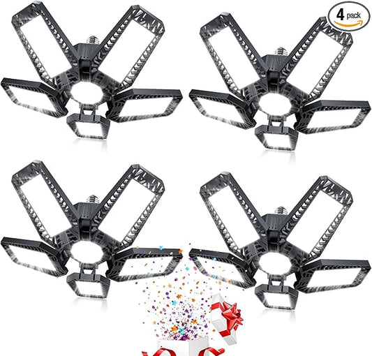LED Garage Light - 160W 16000LM 6500K LED Garage Ceiling Lights, Screw in Shop Lighting 5+1 Deformable Panels for Attic, Basement, Workshop, E26/E27 (4)