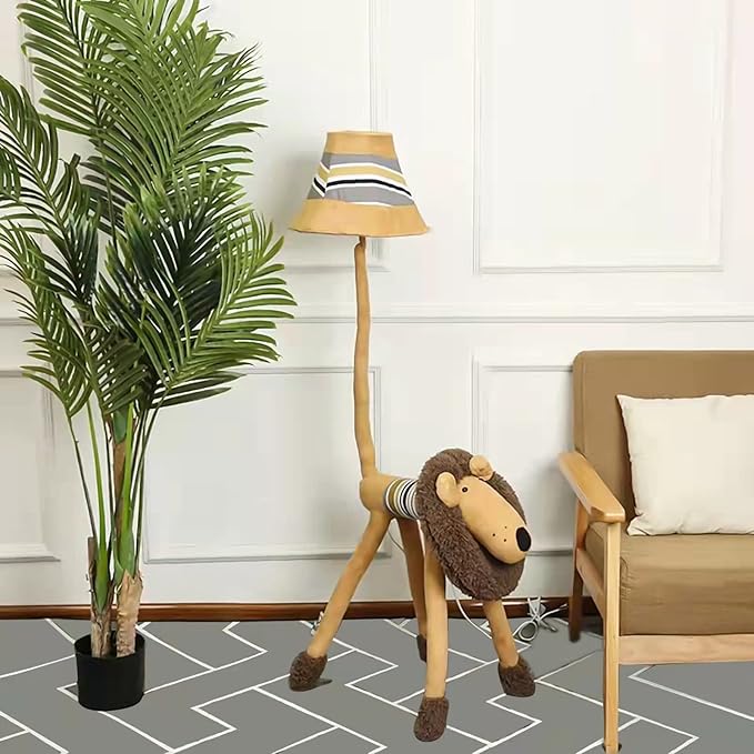 Kids Floor Lamp, Brown Lion Creative Design Modern Floor Lamp for Bedroom, 51 Inch Hand-Stitched Toy Standing Lamp for Living Room, Package Come with an E26 LED Bulb (Brown Lion)