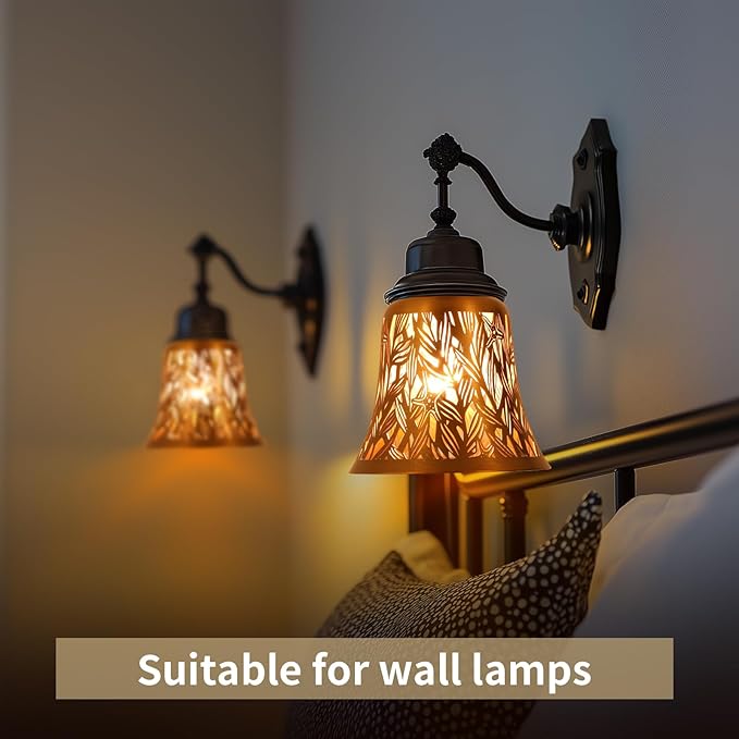 Pendant Light Shades, 4 Pack Ceiling Fan Light Shade Replacements with 1-5/8" Fitter, ALUCSET 4.72" Height 4-3/4" Diameter, Metal Bell Shaped Cover for Chandelier Wall Sconces,Yellow Brass&Gold Plated
