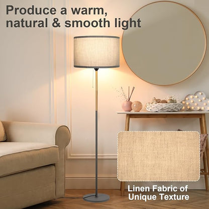 Modern Floor Lamp for Living Room Farmhouse Floor Lamps Pole with Linen Lamp Shade, Standing Tall Floor Lamps for Bedrooms and Office (Grey)