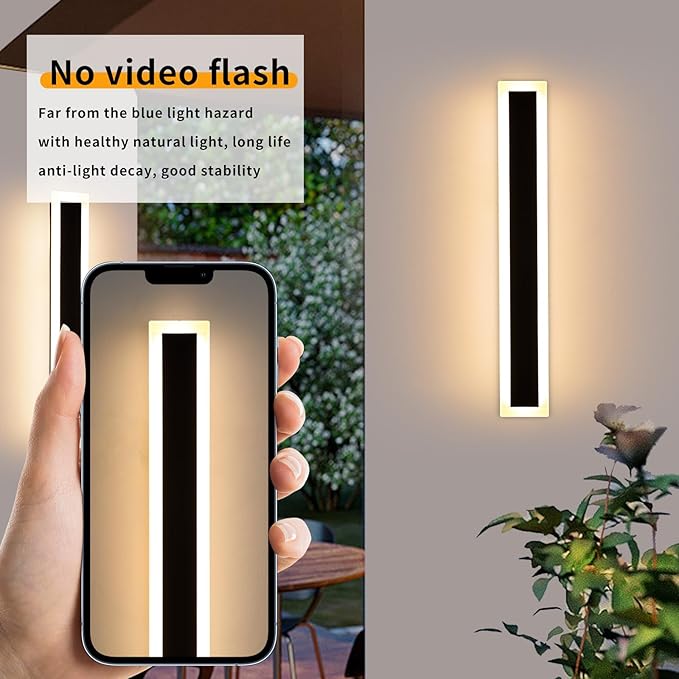 Mikeru 2Pack 23.6inch Modern Outdoor Exterior Wall Light, 3000k/4500k/6000k 3 Colors Switchable Large Outdoor Fixture Wall Mount, Ip65 Waterproof Modern Long Porch Light, Hardwired (Width: 5.5inch)
