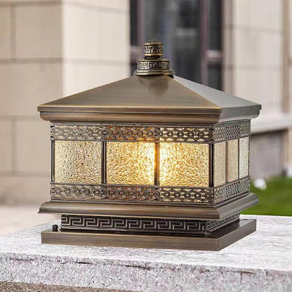 All Copper Steel Glass Outdoor Post lights, Waterproof Pillar Light, Vintage Patio Lawn Column Lamp,outdoor column lights,Deck Lights, Lantern Fence Lamp Fixture E26 Base (Diamond glass, 10X10IN)
