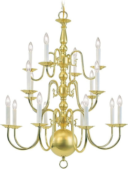 Livex Lighting 5016-02 Williamsburgh 16-Light Chandelier, Polished Brass