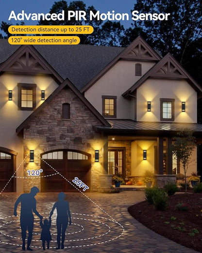 KIZON Motion Sensor Outdoor Lights 2 Pack, Dusk to Dawn Outdoor Wall Lights Black Exterior Lighting Fixtures with E26 Base, Modern Sconce Motion Detector Lights for House Porch