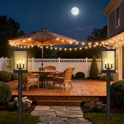 23" Large Outdoor Post Light Fixture, Modern Black Pole Lantern with Water Ripple Glass, Farmhouse Post Cap Lamp with E12 Sockets for Garden, Pathway, Courtyard, Porch, Driveway, Street