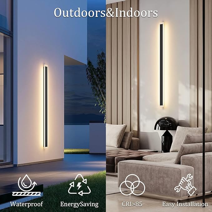 59in Long Outdoor LED Light IP65 Waterproof,Modern Exterior Wall Sconce Black 3000K for House Courtyard