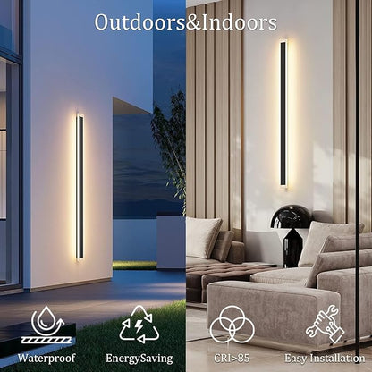 2 Pack 56.3In Long Outdoor Lights,IP65 Waterproof Modern Exterior Lighting Fixture 3000K Linear Outdoor Light for Porch Courtyard