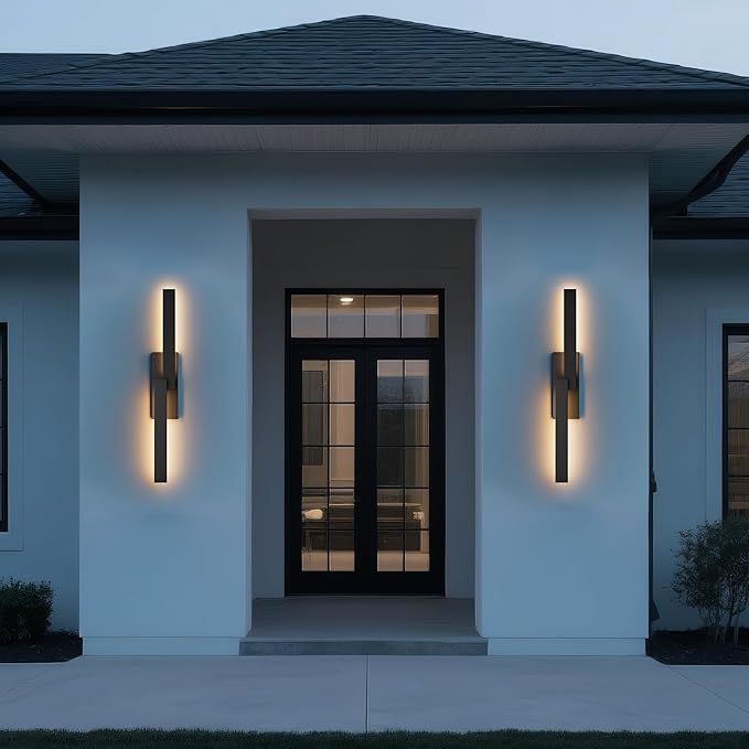 LamQee 39.4" Aluminum Long Outdoor Wall Lights, 3000K 1000LM 20W Integrated LED, Black Modern Exterior Lighting Fixtures IP65 Waterproof Contemporary Outside Sconce for House Porch Patio Garage Door