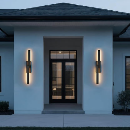 LamQee 39.4" Aluminum Long Outdoor Wall Lights, 3000K 1000LM 20W Integrated LED, Black Modern Exterior Lighting Fixtures IP65 Waterproof Contemporary Outside Sconce for House Porch Patio Garage Door