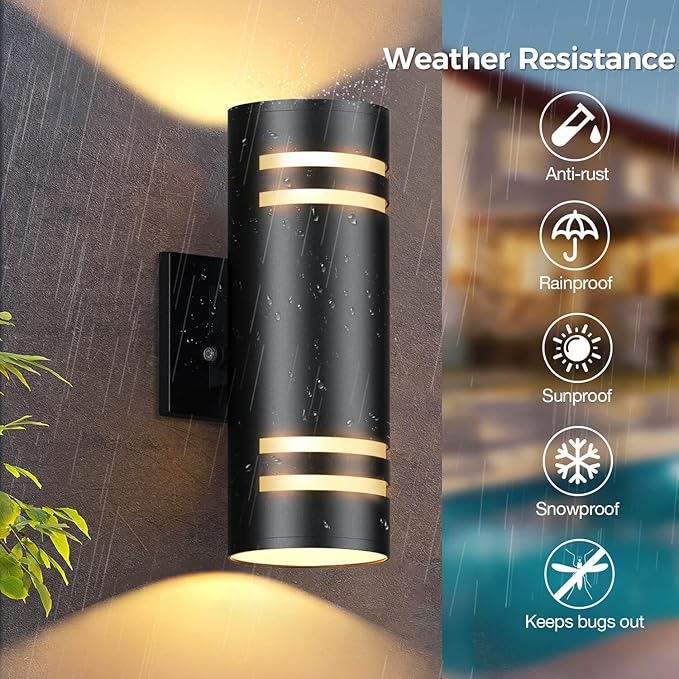 KIZON Modern RGBCW Outdoor Sconce Color Changing, Dimmable Porch Light, Black, 4x4x12 inches, App Control with Remote, Compatible with Alexa Google Assistant, ETL Listed