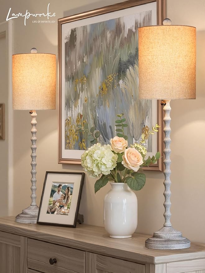 Rustic Farmhouse Buffet Lamps Set of 2, 30" Tall Table Lamps with Metal Base & Linen Shade – UL Certified, Perfect for Adding a Warm, Cozy Glow to Living Rooms, Dining Rooms & Entryways