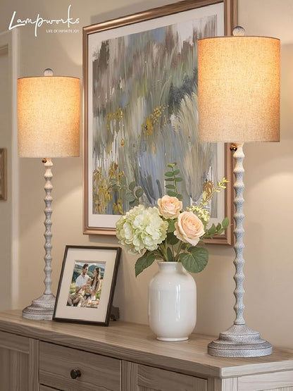 Rustic Farmhouse Buffet Lamps Set of 2, 30" Tall Table Lamps with Metal Base & Linen Shade – UL Certified, Perfect for Adding a Warm, Cozy Glow to Living Rooms, Dining Rooms & Entryways