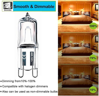 Vinaco G9 Bulb, 10 Pack G9 Halogen Bulb 60 Watt, High Output 720LM JD G9 120V 60W G9 Light Bulb Dimmable Long Lasting Lifespan, CRI100 & 2800K Warm White, G9/bi-pin Light Bulbs for Chandelier Lights