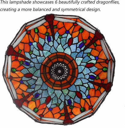Bieye S10689 Tiffany Style Stained Glass Dragonfly Lampshade (Blue Orange, 12-inch)