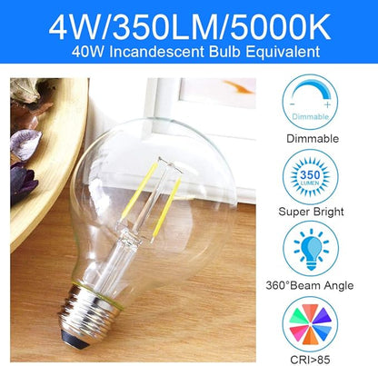 Energetic 12-Pack LED Globe G25 Dimmable Edison Light Bulb, 40 Watt Equivalent, 5000K,350LM, E26 Medium Screw Base, Christmas Light, G80 LED Edison Light Bulb, UL Listed