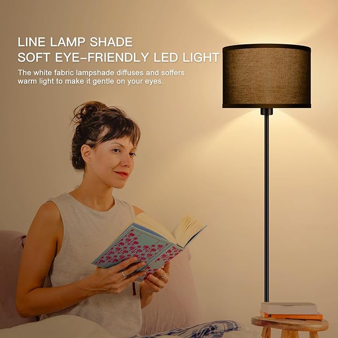 Floor Lamps for Living Room, Modern Standing Lamp, Black Lamp Shades, Foot Switch, Simple Pole Lamps Corner Lamp for Bedroom,Office, Living Room, Den, Bright Reading Floor Lamp(Without Bulb)