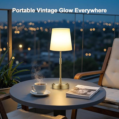 Cordless Table Lamps Set of 2 – Battery Operated Lamp with 7500mAh Rechargeable Battery, Stepless Dimmable Vintage Brass Desk Wireless Lamps for Dining Room, Nightstand & Patio (Bulbs Included)