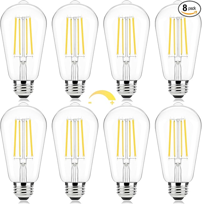 Brightever Edison Light Bulbs 60W Equivalent, Dimmable LED Light Bulbs, 7W, 850LM Vintage E26 Bulb 2700K Soft White, 90+CRI, ST58 Clear Glasses Antique Decorative Filament Bulb for House, 8 Pack