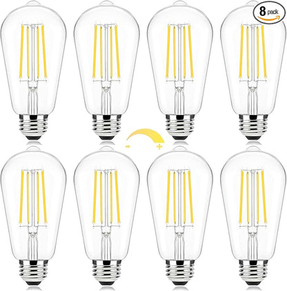 Brightever Edison Light Bulbs 60W Equivalent, Dimmable LED Light Bulbs, 7W, 850LM Vintage E26 Bulb 2700K Soft White, 90+CRI, ST58 Clear Glasses Antique Decorative Filament Bulb for House, 8 Pack