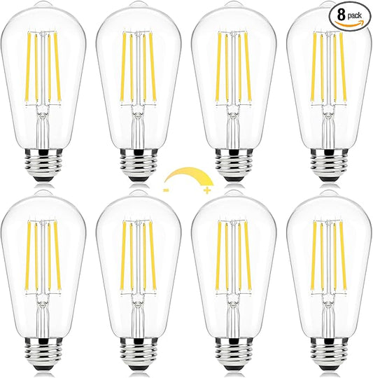 Brightever Edison Light Bulbs 60W Equivalent, Dimmable LED Light Bulbs, 7W, 850LM Vintage E26 Bulb 2700K Soft White, 90+CRI, ST58 Clear Glasses Antique Decorative Filament Bulb for House, 8 Pack