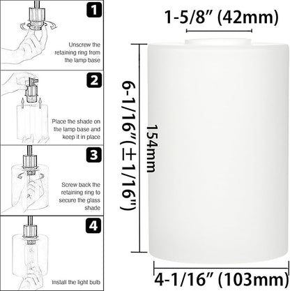 2 Pack Clear Frosted Glass Lamp Shade Replacement Globes & Cover, 6-1/16" Tall, 4-1/16" Diameter, Light Fixture Cylinder Shade with 1 5/8 Inch Fitter