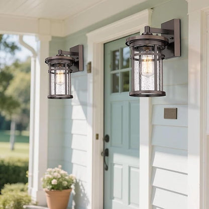 Casia Outdoor Wall Sconces, Exterior Wall Lantern, Farmhouse Porch Lighting Fixture, Front Door Mounted Lights, Outside Lighting Lamp for Patio, Porch, Garden,Balcony(Oil Rubbed Bronze, 12" H)