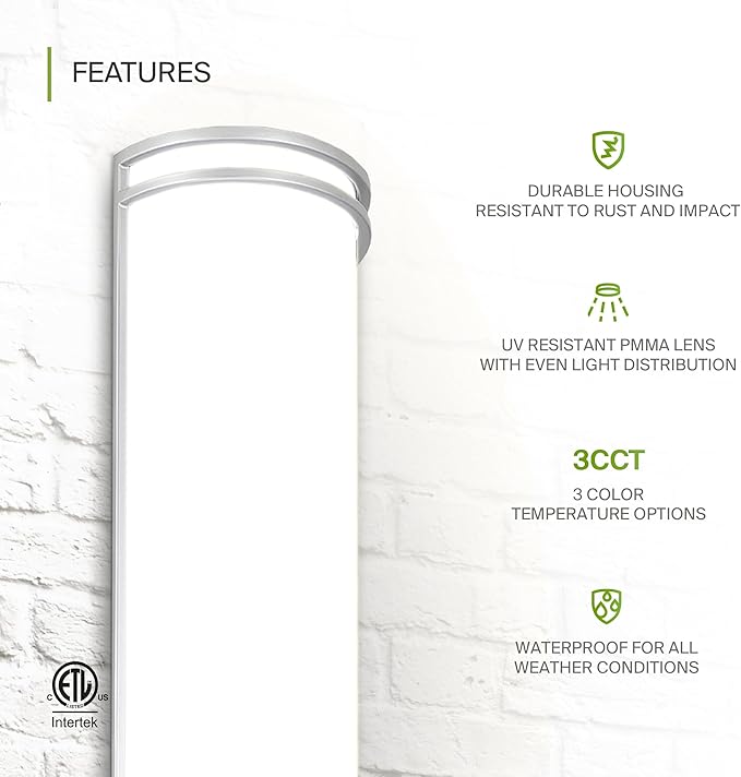 ASD 18 Inch LED Outdoor & Indoor Wall Mount Light Fixture - Brushed Nickel Modern Wall Sconce Lighting - 20W 120-277V 3000K 4000K 5000K Dimmable Exterior Lights - Front Door, Patio - ETL, 2 Pack