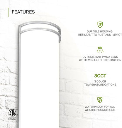 ASD 18 Inch LED Outdoor & Indoor Wall Mount Light Fixture - Brushed Nickel Modern Wall Sconce Lighting - 20W 120-277V 3000K 4000K 5000K Dimmable Exterior Lights - Front Door, Patio - ETL, 2 Pack