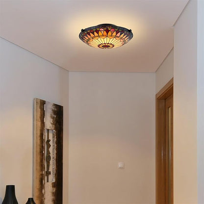 Kira Home Mateo 16" 2-Light Tiffany Glass Flush Mount Ceiling Light, Black Finish