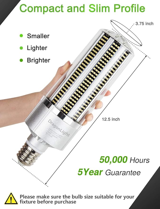 DragonLight 150W Commercial Grade Corn LED Light Bulb(600 Watt Metal Halide/HID/HPS Replacement) E39 Large Mogul Base LED Lamp 5000K Daylight 20,250LM for High Bay Area Lighting