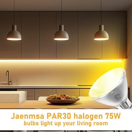 75W Par30 Halogen Flood Light Bulbs 120V,Par30 Long Neck Halogen Bulbs E26 Base,Dimmable 2700K Warm White Halogen Light Bulb 6 Pack for 5-6in Recessed/Ceiling Cans/Accent/Tracking Lighting