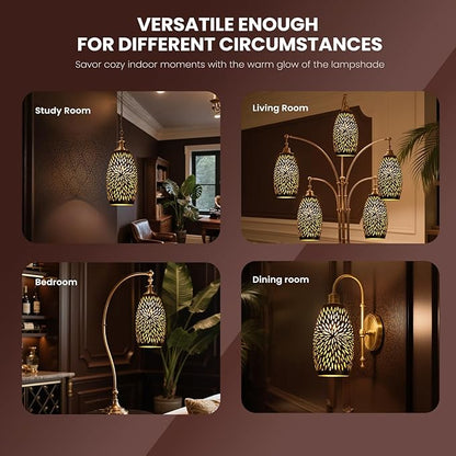 Pendant Light Shade Replacement, Metal Lampshade with 1-5/8" Fitter, 7.8" Height and 4.7" Diameter Etched Hollowed Lamp Shade, Antique Bronze Oval Shaped Cover for Chandelier Pendant Light Wall Lamp