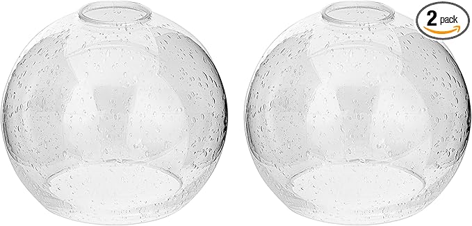 Handblown Clear Seeded Glass Globe Shade – 1.65" Fitter Opening – Replacement Lamp Shade for Pendant Lights, Chandeliers, Wall Sconces, Vanity & Ceiling Fixtures (2 Pack)