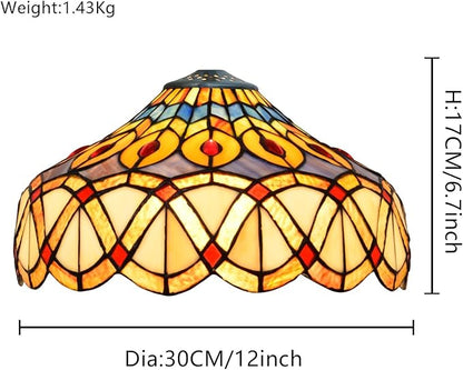 Tiffany Style Lamp Shade, 12 Inch Yellow Peacock Stained Glass Lamp Shade Replacement Vintage Creativity Lamp Cover Accessories Fit for Table Lamp Pendant Light Ceiling Light