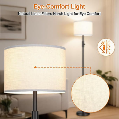 【Upgraded】 Dimmable Floor Lamp, 1000 Lumens LED Bulb Included, Modern Floor Lamps Simple Design with White Shade for Living Room, Tall Standing Lamp for Bedroom Office Dining Room, Black Pole Lamp