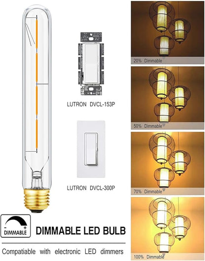 T10 Led Bulbs 4W Dimmable E26 Tubular Bulb Equal 40 Watt E26 Long Tube Light Bulb 8.9Inches 2700K Warm White Edison Style Vintage Led Bulb,6-Pack.