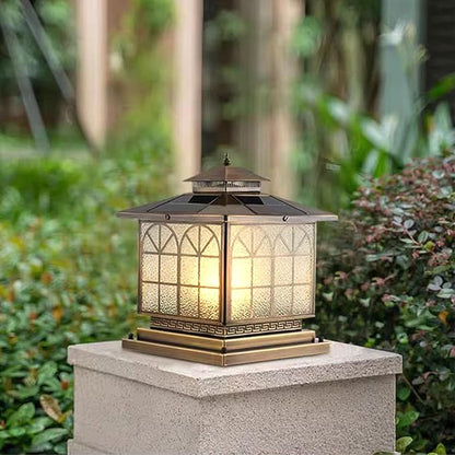 Copper Solar Outdoor Post Lights, Vintage Patio Lawn Column Lamp, Deck Lights, Lantern Fence Lamp Fixture, Luxury Landscape Lighting (Solar, 12x12in, Copper, Brown)