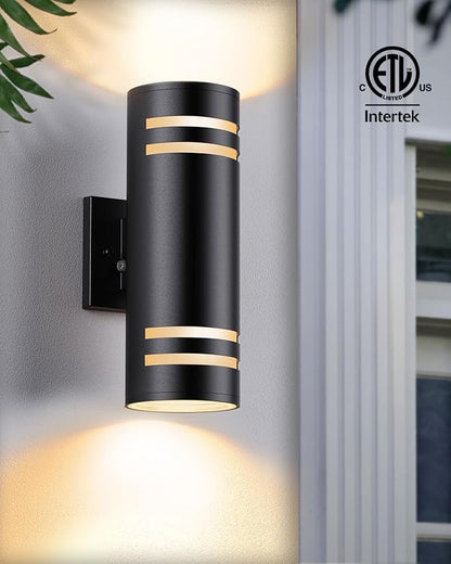 SHIMR Dusk to Dawn Outdoor Lighting 2 Pack, Modern Outdoor Wall Lights with LED Bulbs, Matte Black Exterior Lighting Fixtures Wall Mount, Up and Down Outside Lights for House Porch Garage [ETL Listed]