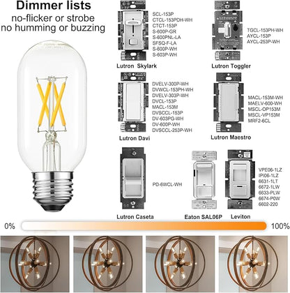 LiteHistory T14 T45 LED Bulb,6W E26 LED Bulb Dimmable Equivalent E26 Bulb 60 Watt,Warm White 3000K E26 Edison Bulb,AC120V,600lm,CRI85,Clear Glass,Tubular Light Bulb,ETL Listed,Pack of 6