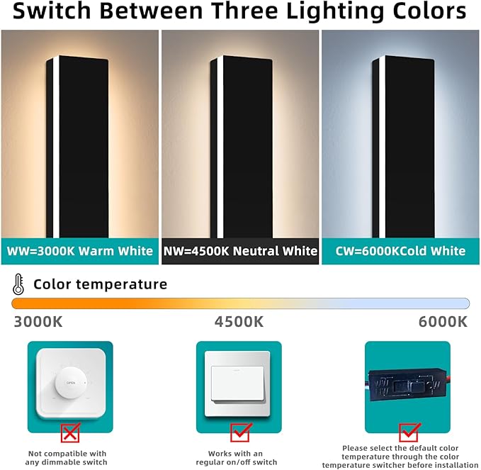 Upgrade Widened 2 Pack LED Outdoor Wall Sconce, 39.3inch Modern Wall Mount Light, 3 Color 3000K/4500K/6000K, 36W, IP65 Waterproof, Outside Lighting Fixture for Courtyard, House, Patio