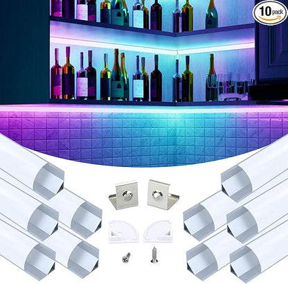 Muzata 10Pack 6.6FT/2M Plus-Size Spotless V Shape LED Channel Silver Aluminum LED Diffuser Channel with Milky White Cover V101 WW 2M