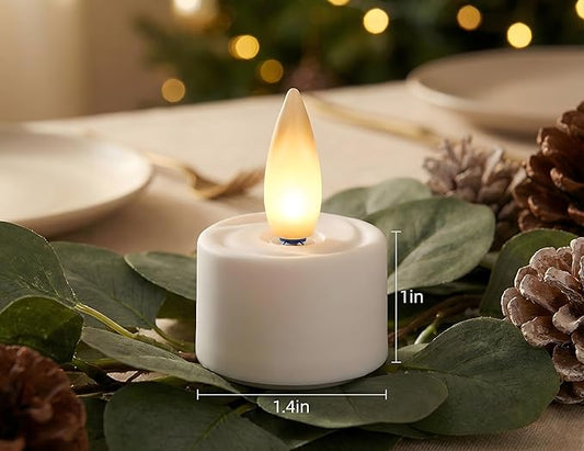 Rechargeable Flameless Tealights Candles with Remote Timer, 3D Moving Flame Real Wax Led Tealight Candles (Includes Remote Control, Charging Base, and USB Cable) (White, 1.4in)