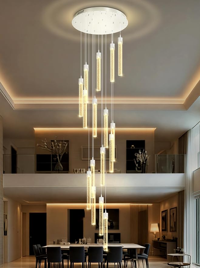 H125'' Modern Crystal Chandelier 18-Lights Large Foyer Chandelier Crystal Pendant Ceiling Light for Staircaes Hallway Entrance Silver