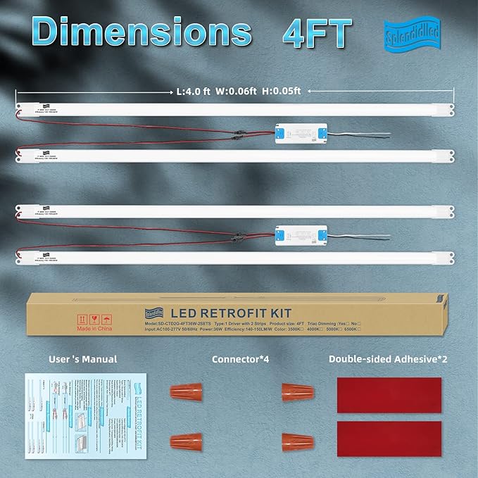 4FT Magnetic LED Retrofit Kit,Recessed T8T10Fluorescent Light Retrofit LED Light Tube,Panel Light,Troffer Quick Retrofit LED Light Kit ,No Professional Tools Required,36w, 5000K White light (2 pack)