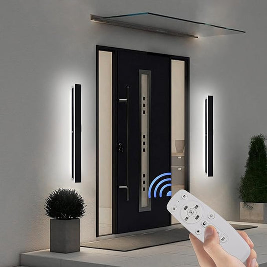 2pcs Modern Long Outdoor Wall Light 39.4in Black Exterior Wall Lighting IP65 Waterproof Garage Outdoor Wall Sconce 3000K-6000K Dimmable LED Lights Linear Wall Light for House Porch Patio