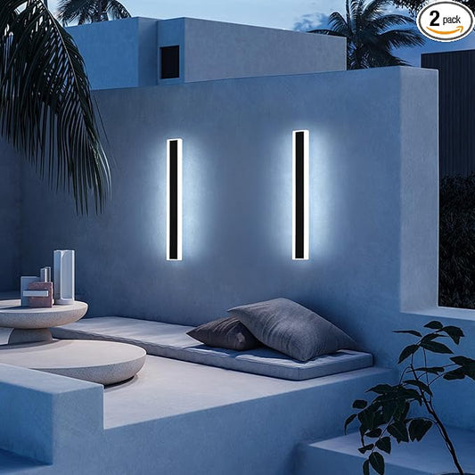 Mikeru 2Pack 23.6inch Long Led Wall Light, 6000k Cool White Modern Outdoor Wall Light Ip65 Waterproof Black Acrylic Porch Exterior Lighting Fixtures, Exterior Wall Mount Lights