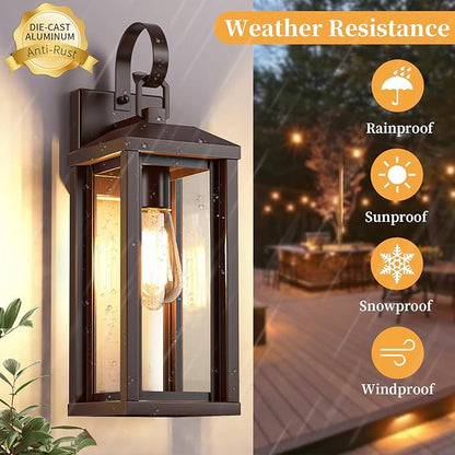 17" Brown Large Exterior Lighting Fixtures 2Pack, Waterproof Outdoor Wall Porch Lights Sconces Wall Mount, Coach Lights for Garage Carriage Lights Exterior for House