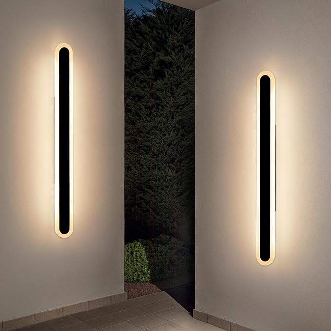 2 Pack Long Outdoor Wall Light, 47.2inch Modern Wall Sconce, 3000K Warm White, IP65 Waterproof, White Acrylic, 42W Minimalist Exterior Light Fixture for Garage, Patio, Porch, Garden